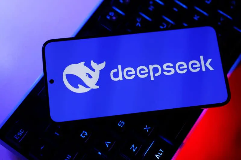 DeepSeek logo displayed on mobile screen representing AI app facing ban in Germany.