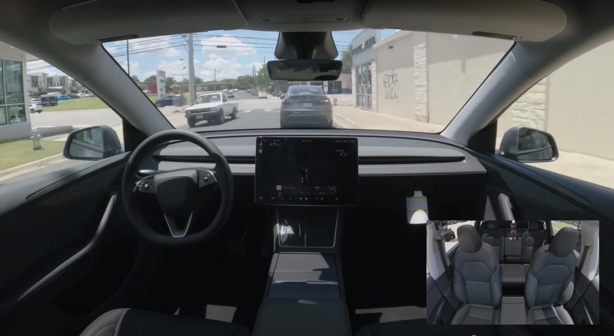 Interior view of Tesla Model Y as Tesla silences FSD critics with self-driving delivery