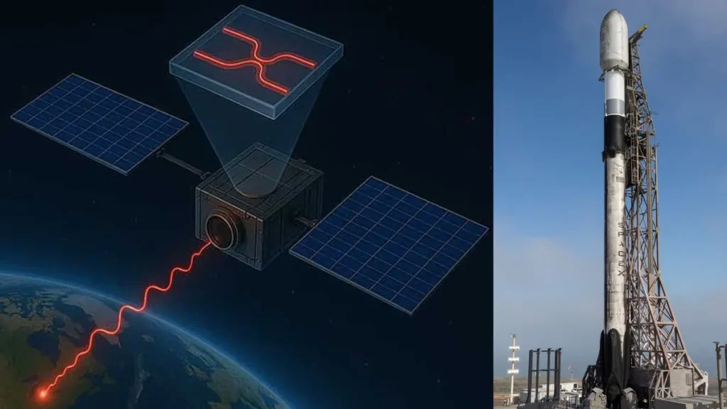 SpaceX Falcon 9 rocket launching the world’s first quantum satellite computer into orbit