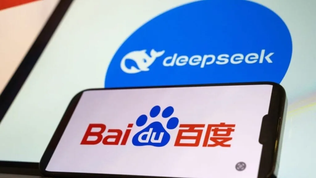 Logos of DeepSeek and Baidu's open source Ernie representing China's major AI breakthroughs.