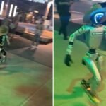 Jake the Rizzbot spotted in Austin, Texas, wearing a cowboy hat and charming crowds with his futuristic moves