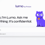 Lumo by Proton interface featuring a purple cat icon and secure AI chatbot input box with the tagline “Ask me anything. It’s confidential.”