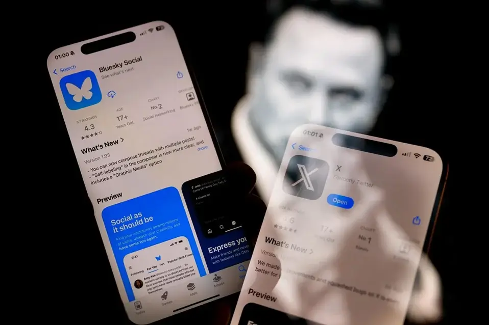 Smartphone displaying Bluesky logo, symbolizing users hoping Bluesky shines as a better alternative to X