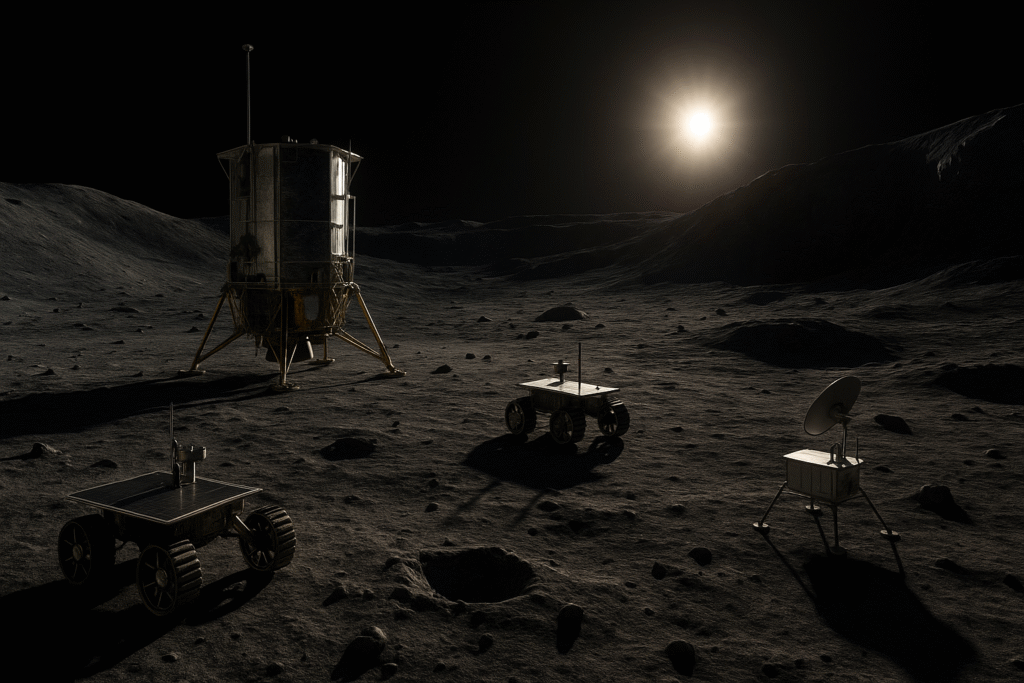 Lunar lander and scientific rovers deployed on the Moon’s South Pole as NASA selects Firefly for Artemis mission technology and science delivery.