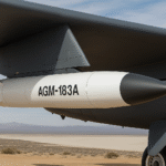 A close-up view of the AGM-183A hypersonic missile mounted on a U.S. Air Force aircraft, symbolizing advanced hypersonic missile development.