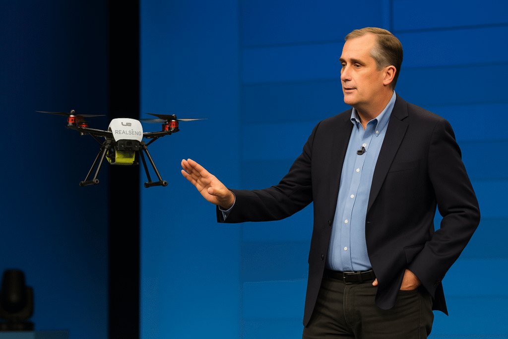 Brian Krzanich demonstrates AscTec Firefly drone with Intel RealSense AI robotics collision avoidance at CES 2015