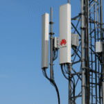 Telecom tower showing Huawei 5G antennas as Telefonica ditches Huawei 5G gear in Spain and Germany due to rising security concerns.