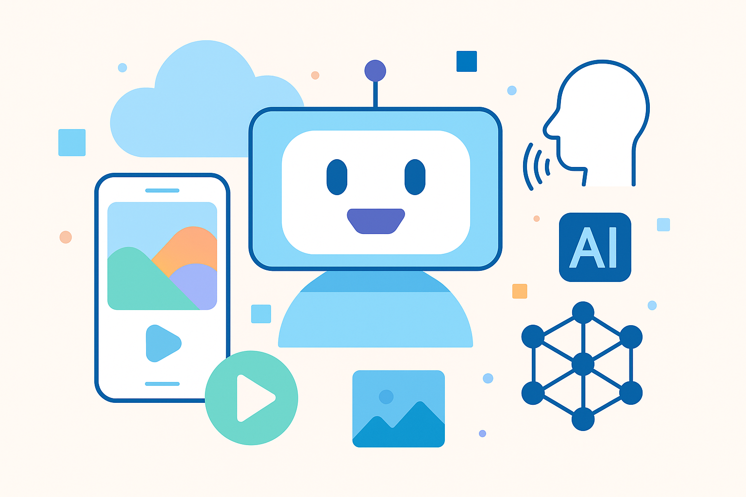 Illustration showing AI technology, mobile devices, and cloud computing, representing Google's Latest AI Announcements June 2025.