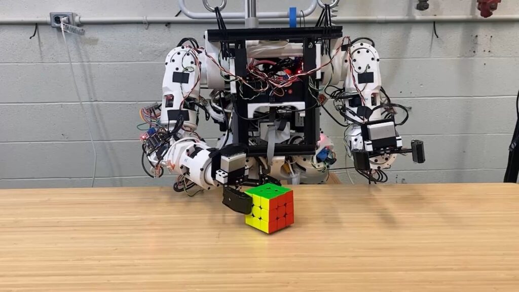 Berkeley open-source humanoid robot standing with lightweight, 3D-printed structure.