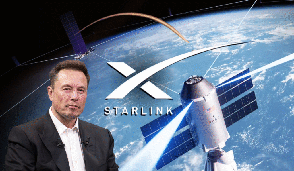 Starlink satellite orbiting Earth, enabling high-speed internet for Sri Lanka and South Asia.