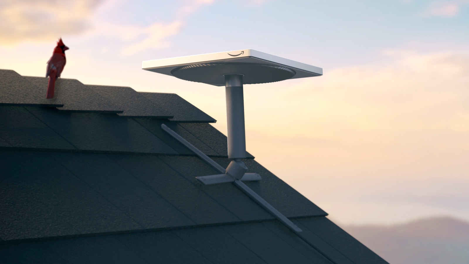 Amazon Kuiper satellite dish installed on a rooftop, enabling global connectivity through Amazon internet service 2025