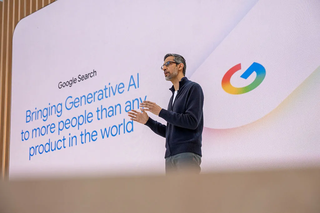 Illustration showing Google’s AI Overviews replacing traditional search results, highlighting Google’s AI advantage over competitors.