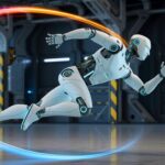 Futuristic humanoid robot sprinting at high speed, representing Chinese robot L7 sprint speed breakthrough