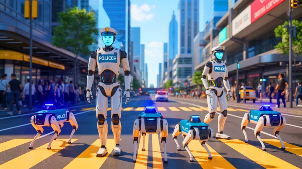 Indonesia's humanoid police robots and robotic dogs patrolling the streets to fight crime and drug trafficking.