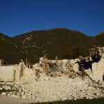 Ruins of the Church of San Salvatore in Campi after the 2016 earthquake, later connected to the work of the hobbyist restorer using AI innovation.