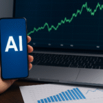 AI in software stocks analysis showing financial growth charts and technology integration.