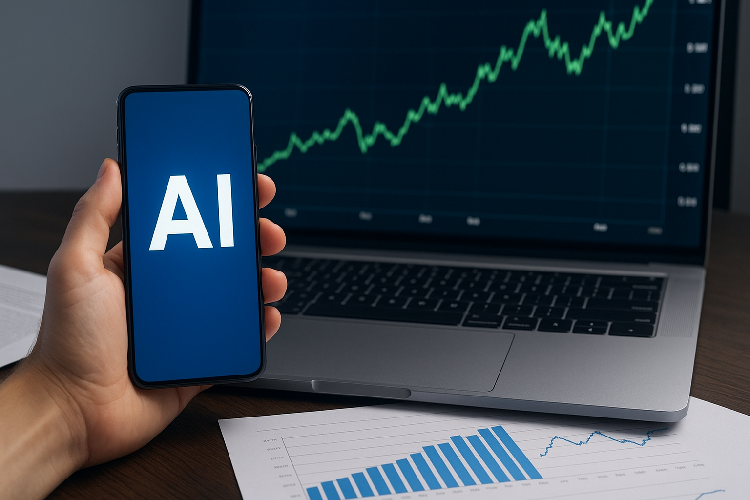 AI in software stocks analysis showing financial growth charts and technology integration.