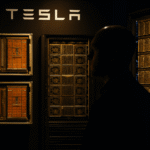 Tesla server room with advanced computing hardware as company disbands Dojo supercomputer team, marking a shift in AI strategy.