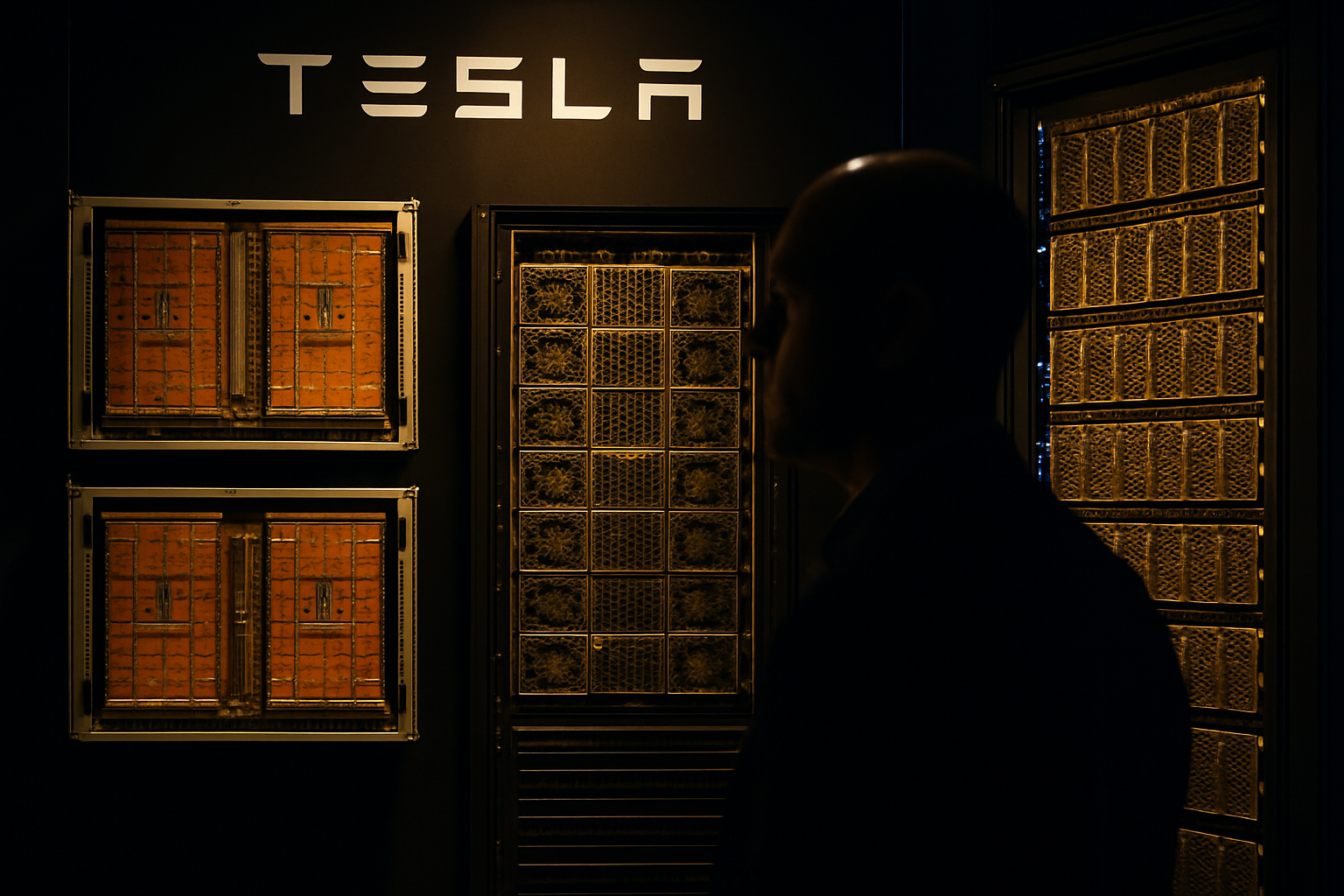 Tesla server room with advanced computing hardware as company disbands Dojo supercomputer team, marking a shift in AI strategy.