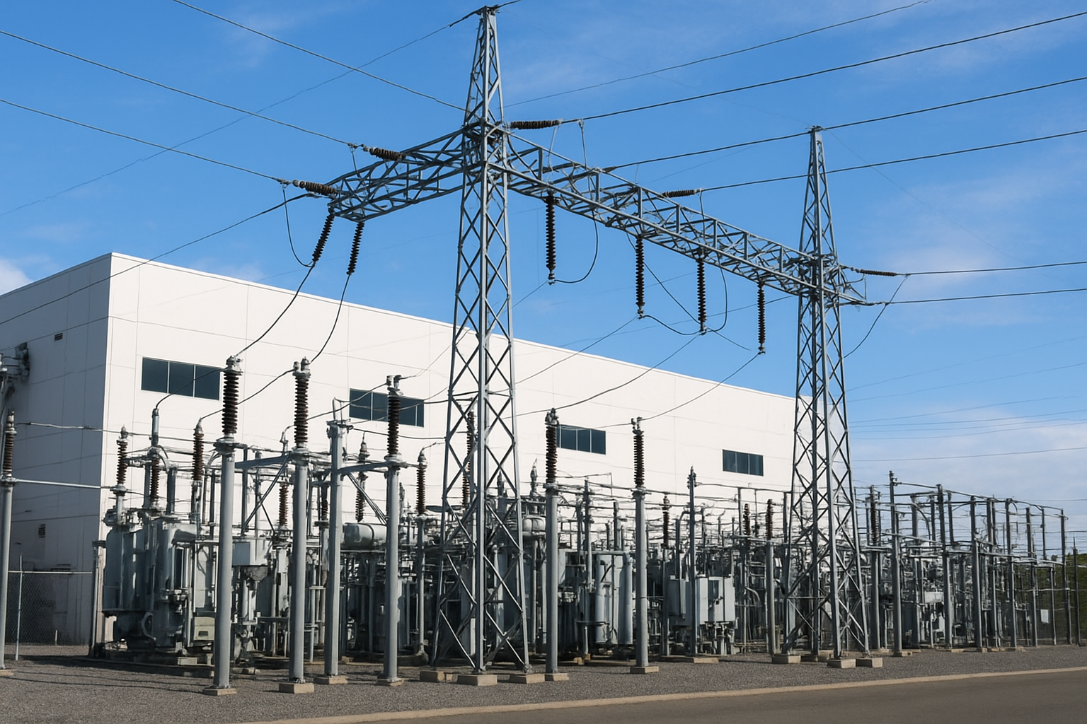 Electrical substation and power infrastructure in Houston highlighting CenterPoint Energy preparations for Foxconn Houston power demand from AI projects