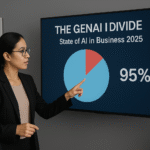 Business executives analyzing corporate AI results based on the MIT report on generative AI.