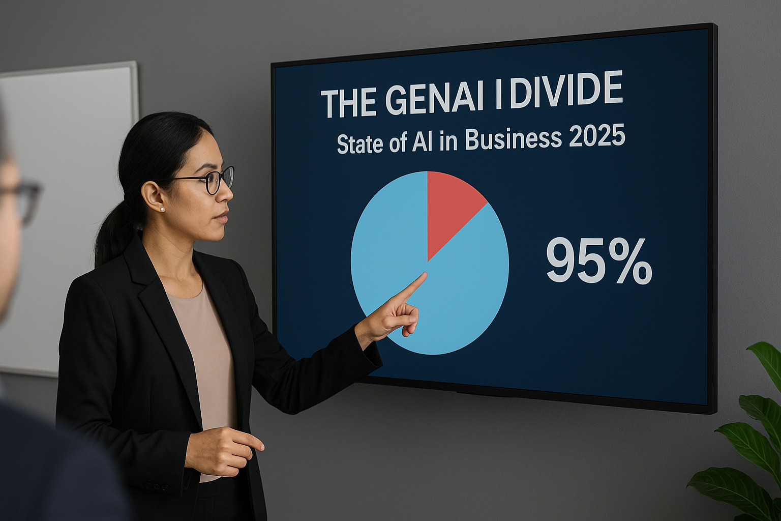 Business executives analyzing corporate AI results based on the MIT report on generative AI.