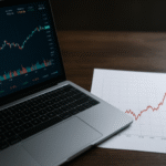 Laptop showing stock charts and financial graphs representing Nvidia earnings impact on tech stocks in global markets