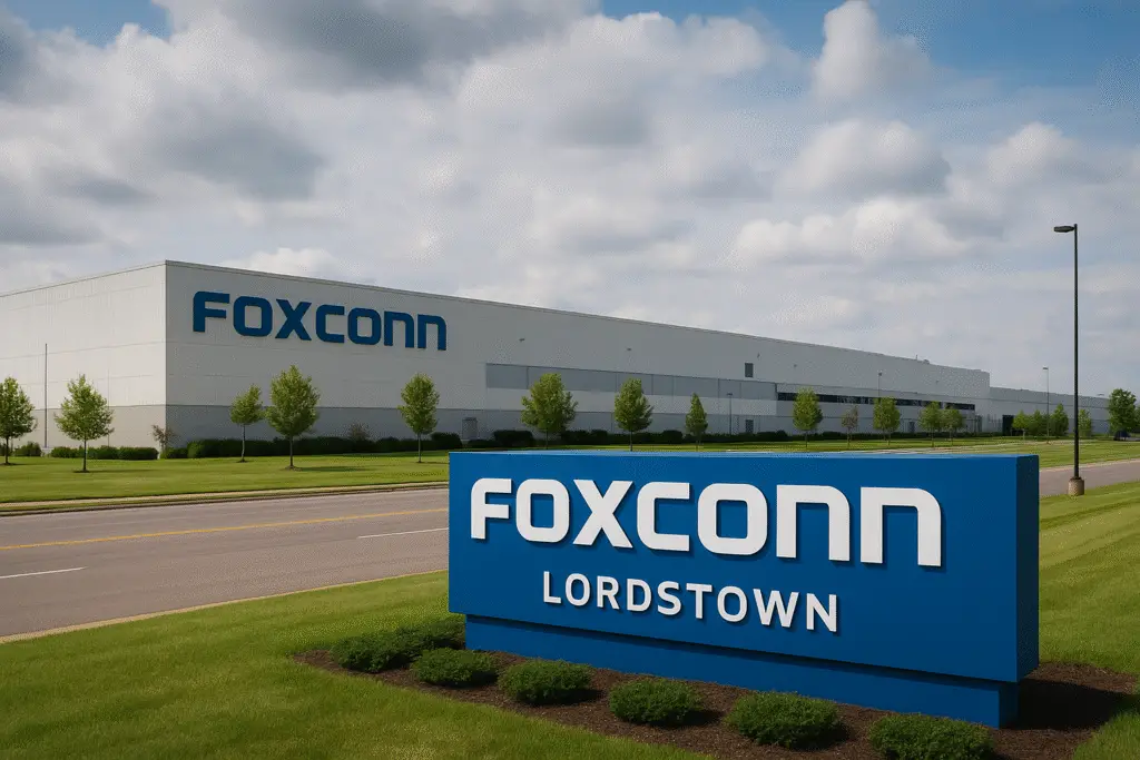 Foxconn AI manufacturing plant in Lordstown, Ohio, highlighting the factory’s role in building AI servers