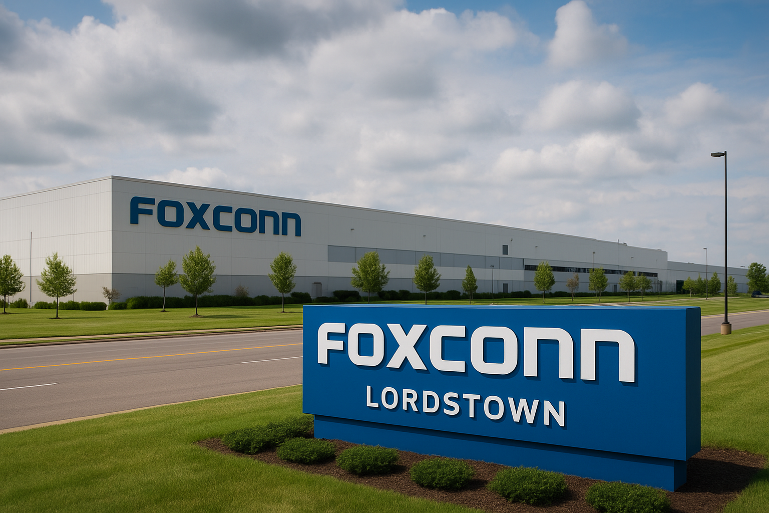 Foxconn AI manufacturing plant in Lordstown, Ohio, highlighting the factory’s role in building AI servers