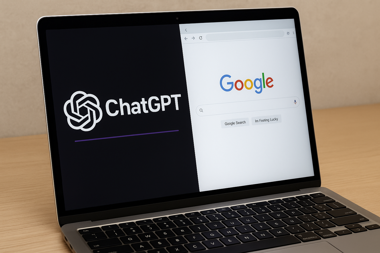 Laptop displaying ChatGPT and Google search interface, highlighting ChatGPT Google indexing issue.