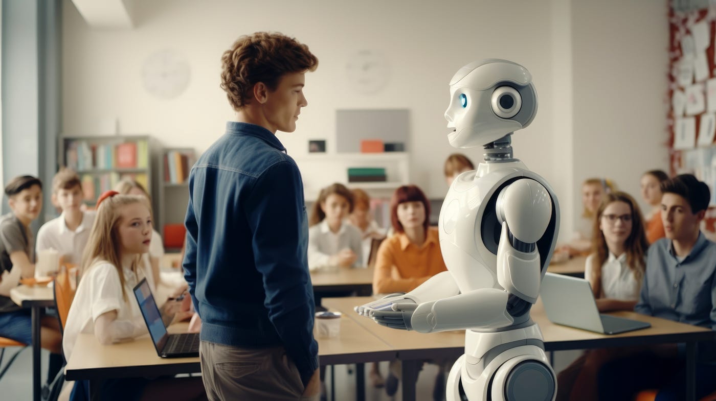 A split classroom showing contrast between traditional deep learning with books and modern passive learning using AI tablets, symbolizing the impact of AI in education.