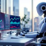 Futuristic digital interface displaying real time crypto sentiment analysis with AI data streams and cryptocurrency market graphs.