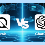 Professional digital comparison banner featuring the text “ChatGPT 5 vs Grok 4” — representing the AI rivalry in 2025.