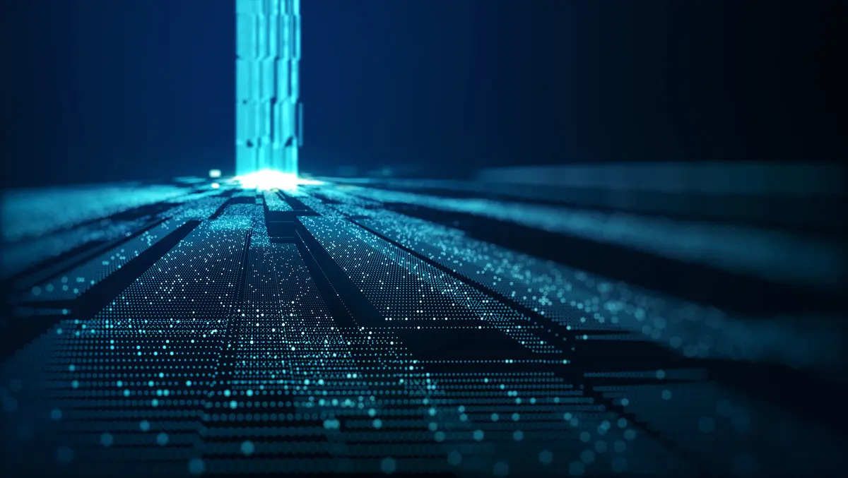 Futuristic AI data center with glowing blue digital infrastructure representing the rapid growth of AI infrastructure spending.