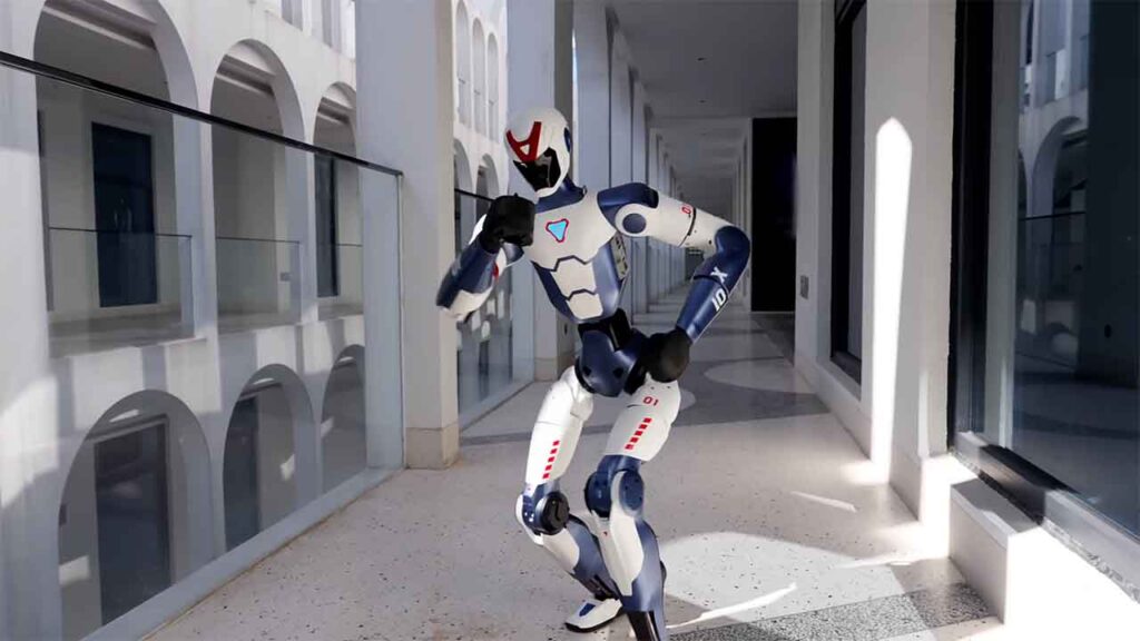 Humanoid robot showcasing the future of AI in shopping inside a modern retail space