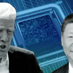 Trump approved AI chip deal showing Donald Trump and Xi Jinping with semiconductor and money graphics in background