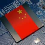 A realistic AI chip on a futuristic circuit board, symbolizing China’s breakthrough with DeepSeek next generation AI chips.