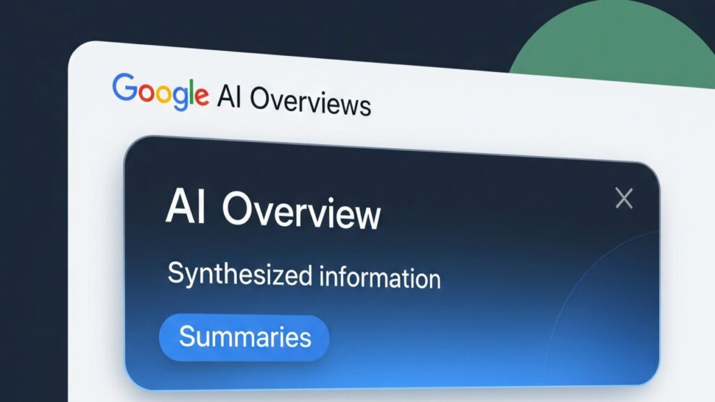 Illustration showing the impact of Google AI overview on small businesses and online search traffic.