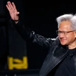 Nvidia CEO Jensen Huang at AI conference highlighting Nvidia AI boom