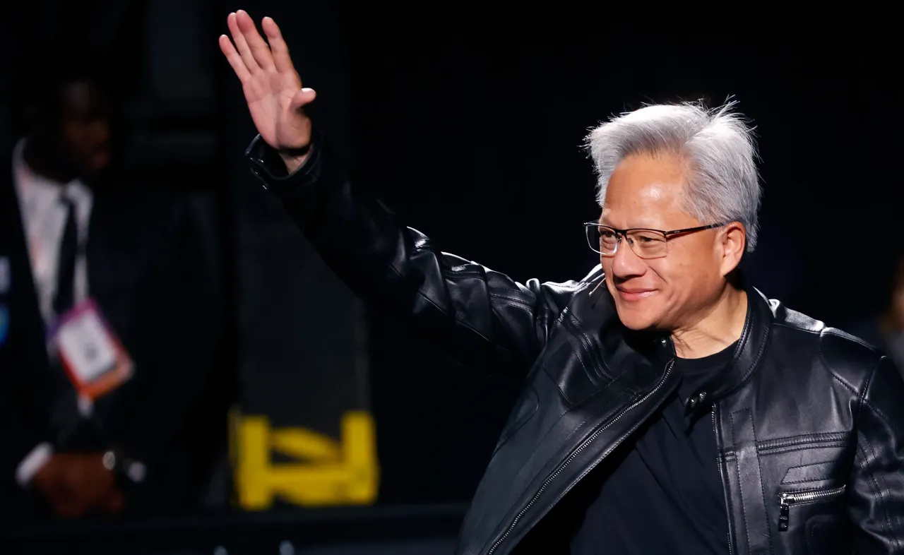 Nvidia CEO Jensen Huang at AI conference highlighting Nvidia AI boom