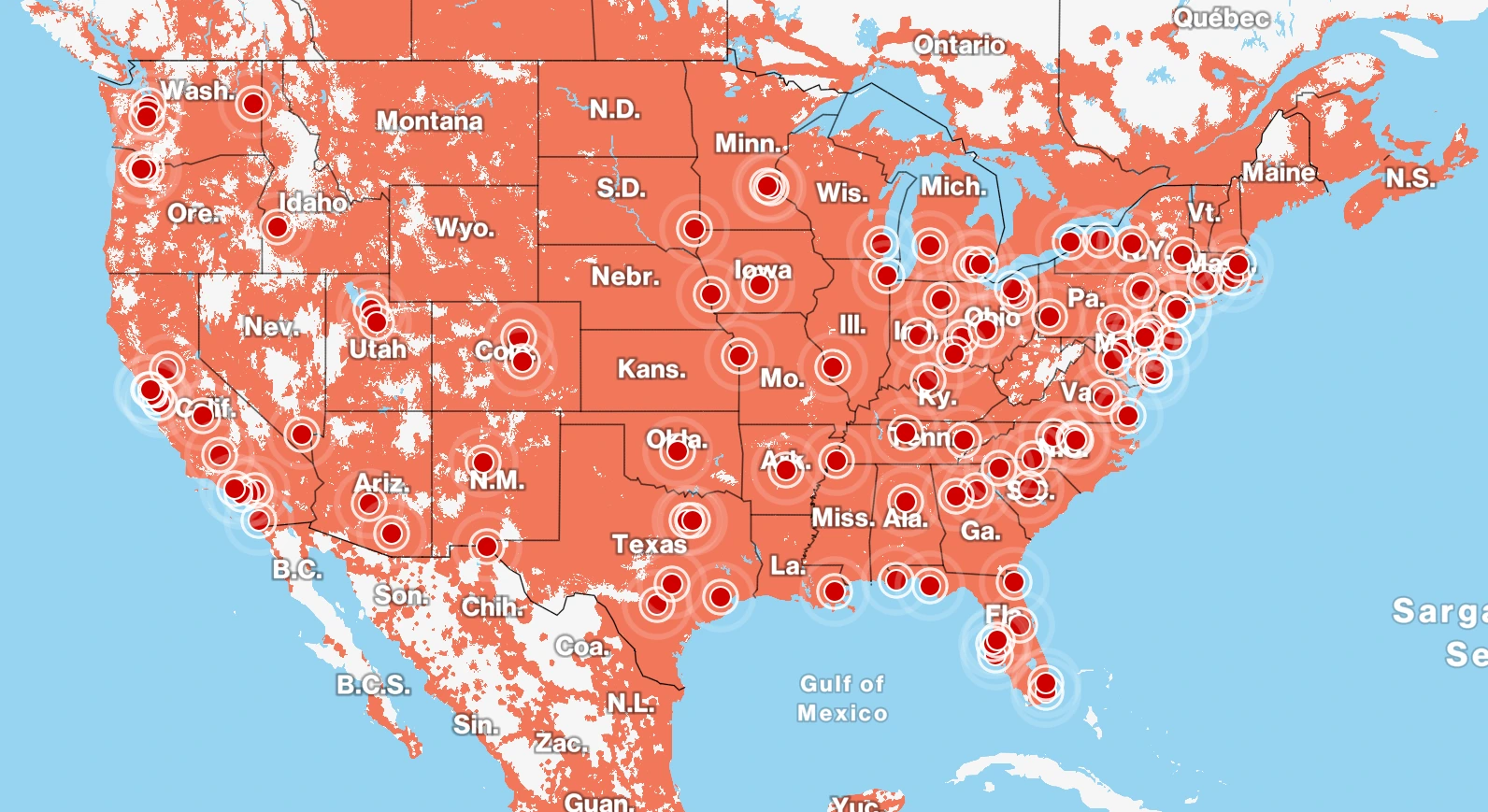 Verizon outage map by ZIP code showing real-time service disruptions across U.S. regions