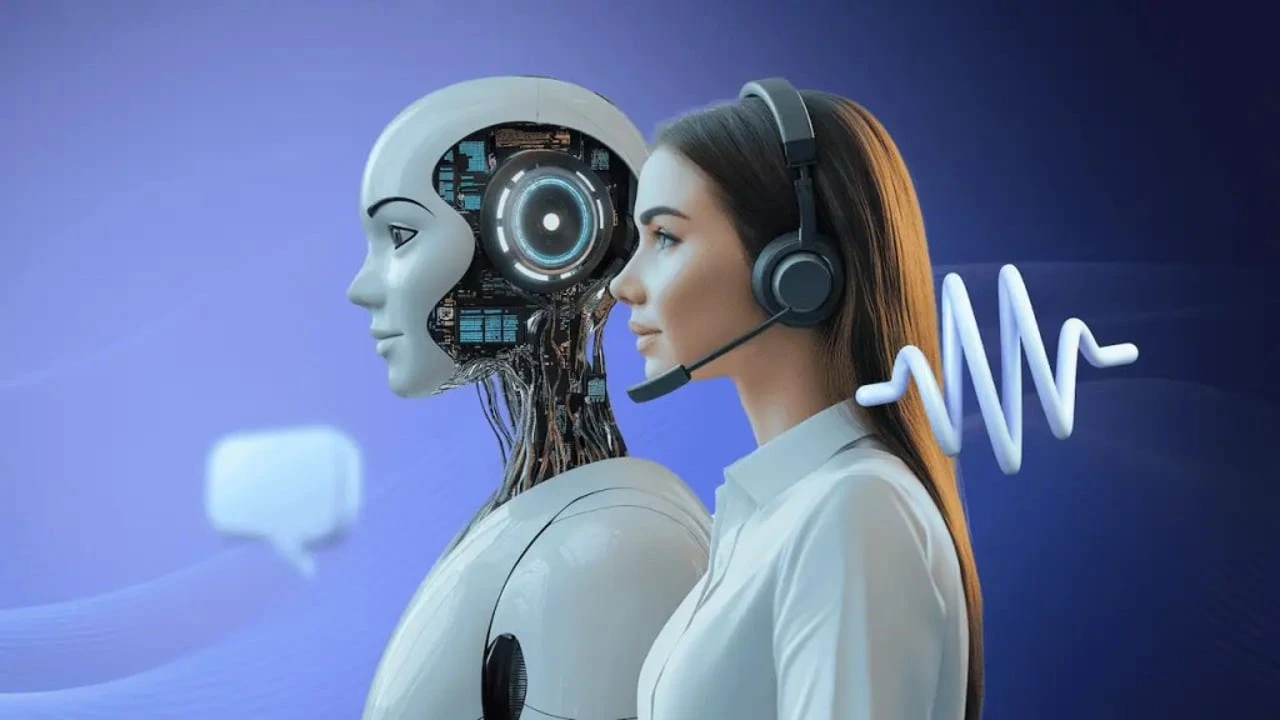 A professional woman interacting with a futuristic holographic interface representing agentic AI technology.