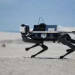 Prototype Mars robot dog being tested on Earth terrain to support astronauts on future missions to the Red Planet.