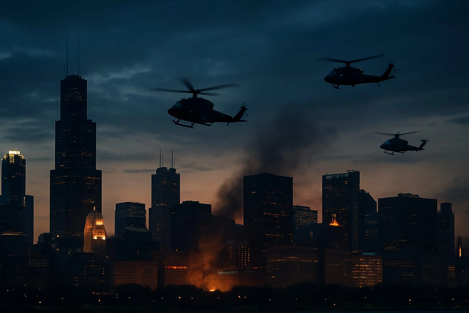 Trump Department of War order sparks Chicago skyline unrest with helicopters and smoke