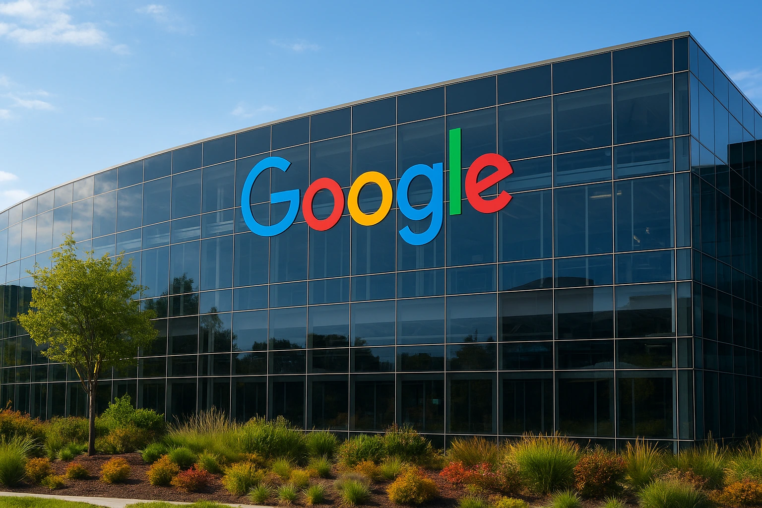 Modern Google headquarters building representing the Alphabet £5 billion UK project focused on artificial intelligence investment in Britain.