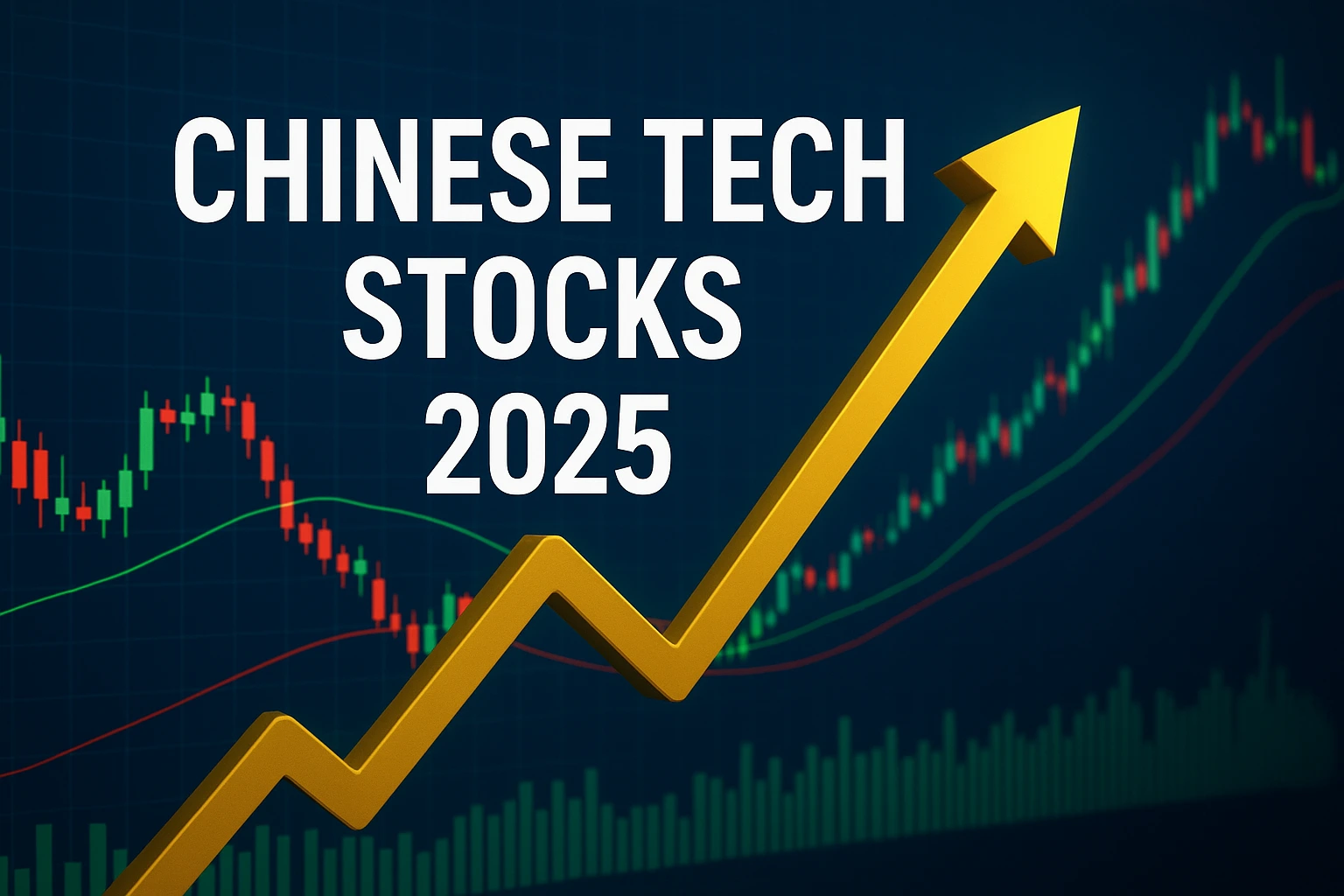Stock market growth chart with golden arrow representing surge in Chinese tech stocks 2025 driven by AI and chip gains