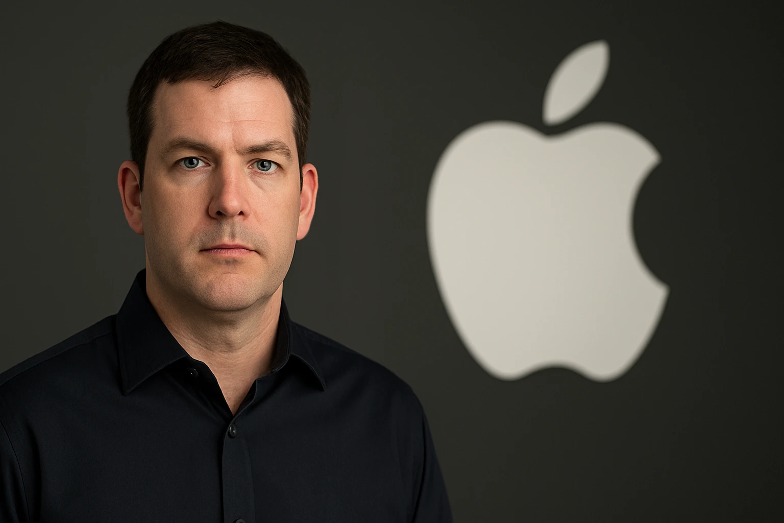 Robby Walker Apple AI executive stands in front of the Apple logo after announcing his departure.