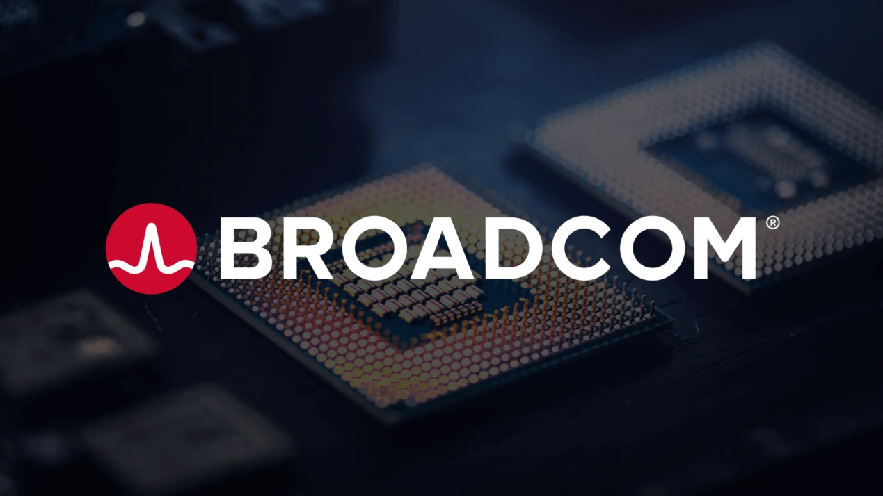 Broadcom logo with AI chips in the background representing Broadcom earnings today and AI chip demand growth