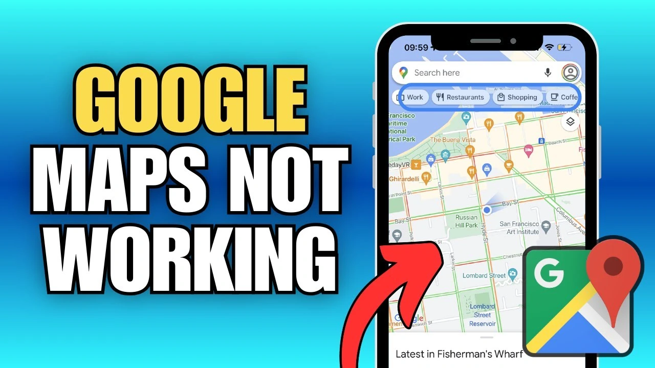 Smartphone screen showing Google Maps not loading properly with error during outage — Google Maps not working today.