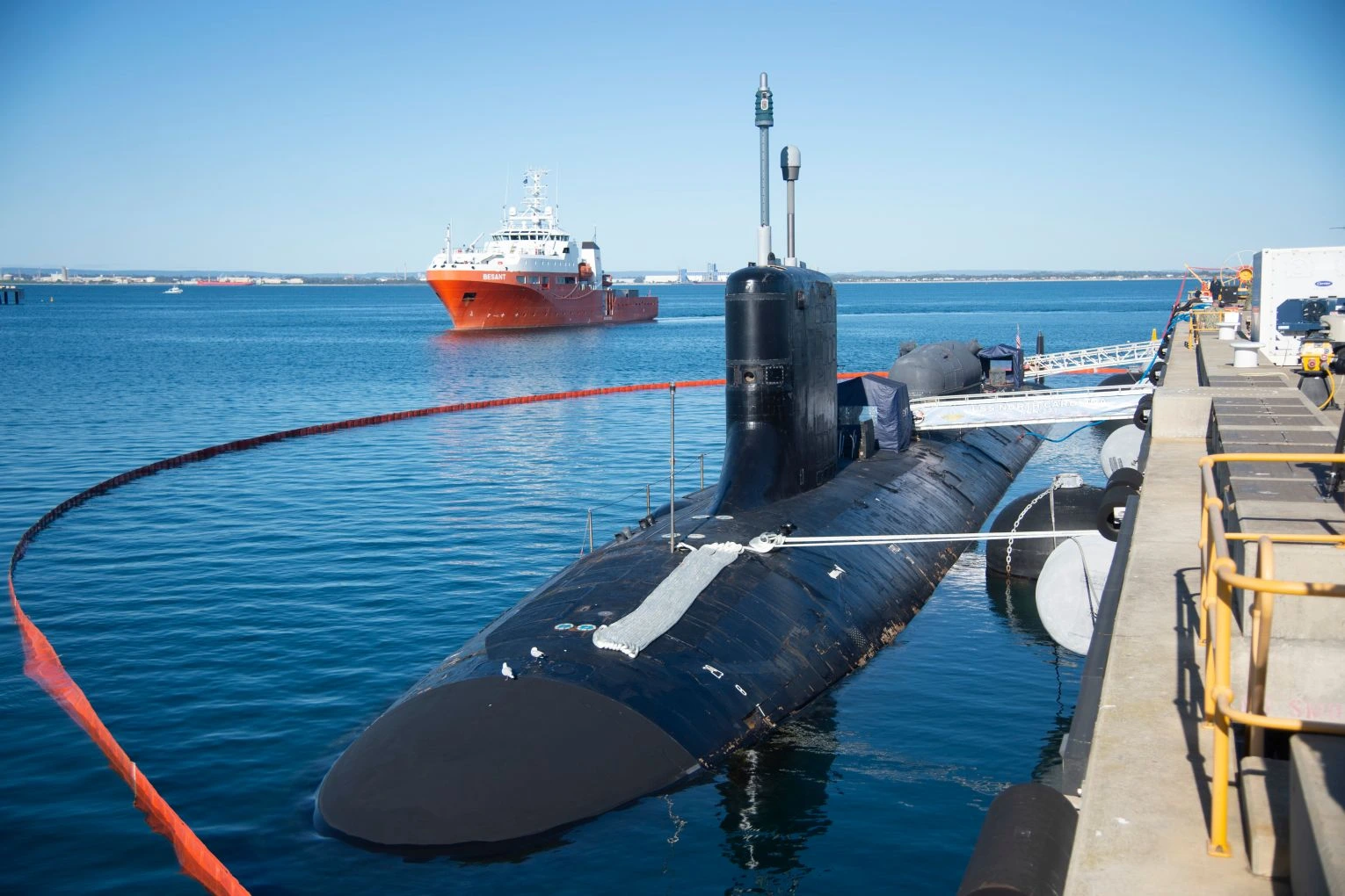 Australia $8 billion submarine deal under AUKUS pact showing nuclear submarine at Henderson shipyard Perth